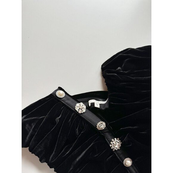 VERONICA BEARD Palo Black Silk Velvet Rhinestone Strapless Draped Dress, Size L - Picture 12 of 16